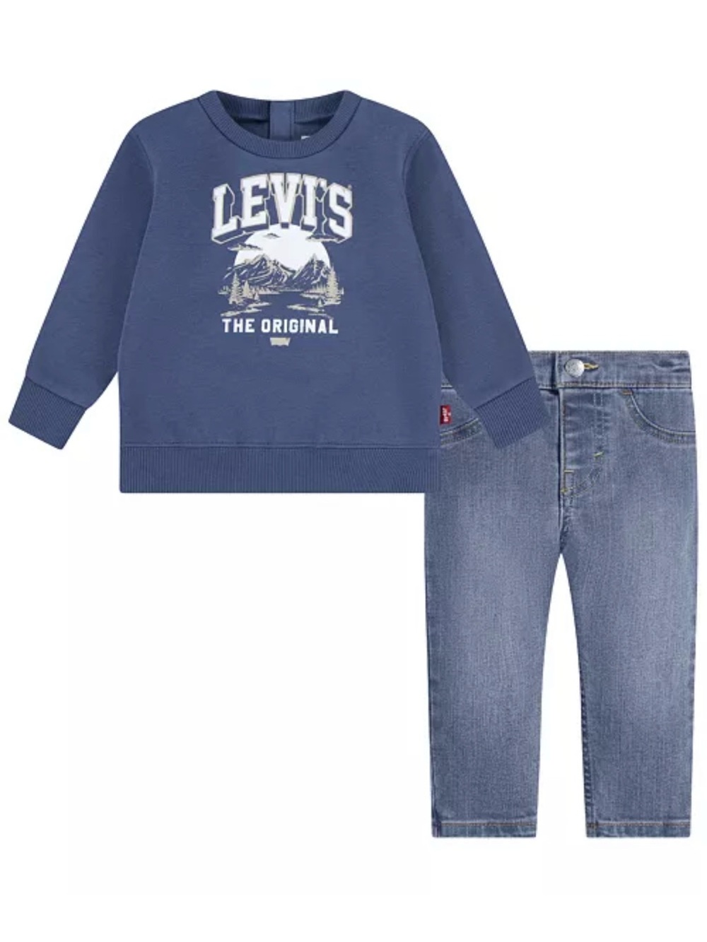 Levi's Boys' Toddler 2 Piece Mountain Crewneck and Denim Set 3T Blue